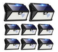 OUILA Solar Lights for Outdoor Wall [Pack of 8], 185 LED, 3 Modes, Solar Outdoor Light with Motion Sensor, IP65 Waterproof LED Solar Wall Light, for Garden, Yard, Fence Lighting, Front Doors (Cool