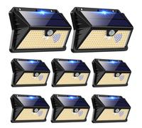 OUILA Solar Lights for Outdoor Wall [Pack of 8], 185 LED, 3 Modes, Solar Outdoor Light with Motion Sensor, IP65 Waterproof LED Solar Wall Light, for Garden, Yard, Fence Lighting, Front Doors (Warm