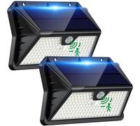 OUILA Solar Lights Outdoor Garden 185 LED Motion Sensor Security Lights, Solar Powered Wall Lighting with 3 Modes, IP65 Waterproof, Ideal for Patio, Fence, Driveway - 2 Pack Cool White