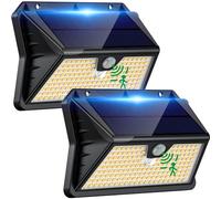 OUILA Solar Lights Outdoor Garden 185 LED Motion Sensor Security Lights, Solar Powered Wall Lighting with 3 Modes, IP65 Waterproof, Ideal for Patio, Fence, Driveway - 2 Pack Warm White