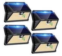 OUILA Solar Lights Outdoor Garden 185 LED Motion Sensor Security Lights, Solar Powered Wall Lighting with 3 Modes, IP65 Waterproof, Ideal for Patio, Fence, Driveway - 4 Pack Warm White