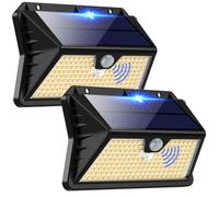 OUILA Outdoor Solar Light, 185 LED 3 Modes Solar Lights with Motion Sensor Garden, Outdoor Solar Spotlight IP65 Waterproof for Garden, Garage, Street, Patio, Doors (2 Pack Warm White)