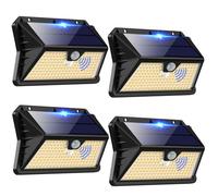 OUILA Solar Security Lights Outdoor Motion Sensor, 4 Pack Solar Lights Outdoor Garde, 185 LED Solar Wall Lights IP65 Waterproof 3 Modes Outdoor Solar Lights for Garage Yard Frontdoor (Warm White)