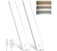 OUILA Under Cabinet Kitchen Lights, 3 Color Dimmable 52 LED Motion Sensor Lights Indoor, 1800mAh USB-C Rechargeable LED Lights for Cupboard, Kitchen (3 Color Temperature, 31cm - 2 Pack)