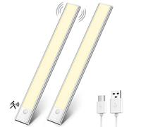 OUILA Under Cabinet Kitchen Lights, 108 LED [2 Pack] Warm White Motion Sensor Lights Indoor Stepless Dimming, 1800mAh USB-C Rechargeable LED Lights for Cupboard, Kitchen