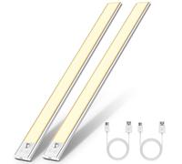 OUILA Under Cabinet Kitchen Lights, 142 LED [2 Pack] Warm White Motion Sensor Lights Indoor Stepless Dimming, 2800mAh USB-C Rechargeable LED Lights for Cupboard, Kitchen