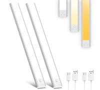OUILA Under Cabinet Kitchen Lights, 144 LED [2 Pack] 3 Color Stepless Dimming Motion Sensor Lights Indoor, 2800mAh USB-C Rechargeable LED Lights for Cupboard, Kitchen