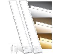 OUILA Under Cabinet Kitchen Lights, 1800mAh 108 LED [2 Pack] 3 Color Stepless Dimming Motion Sensor Lights Indoor USB-C Rechargeable LED Lights for Cupboard, Kitchen