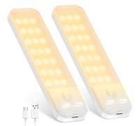 OUILA Under Cabinet Kitchen Lights, 21 LED [2 Pack] Warm White Motion Sensor Lights Indoor, 1000mAh USB-C Rechargeable LED Lights for Cupboard, Kitchen