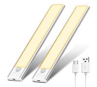 OUILA Under Cabinet Kitchen Lights, 3000K Cold White 32 LED Motion Sensor Lights Indoor, 1000mAh USB-C Rechargeable LED Lights for Cupboard, Kitchen (20.5cm - 2Pack, Warm)