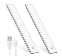 OUILA Under Cabinet Kitchen Lights, 6500K Cold White 32 LED Motion Sensor Lights Indoor, 1000mAh USB-C Rechargeable LED Lights for Cupboard, Kitchen (Cold White, 20.5cm - 2 Pack)