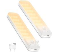 OUILA Under Cabinet Kitchen Lights, Motion Sensor Lights Indoor, 1000mAh USB-C Rechargeable LED Lights for Cupboard, Kitchen (Warm White, 15cm - 2 Pack)