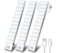 OUILA Under Cabinet Lights, 36LED 1000mAh 5000K Motion Sensor Cupboard Light Wireless USB Rechargeable Night Light Magnetic for Stairs, Wardrobe, Hallway, Kitchen -3 Packs