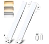 OUILA Under Cupboard Kitchen Lights, 2 Pack 32cm Stepless Dimming Rechargeable Motion Sensor Lights 1500mAh Magnetic LED Lights for Closet Cupboard, 3 Colors