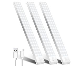 OUILA Under Cupboard Kitchen Lights, 3 Pack 32cm Stepless Dimming Rechargeable Motion Sensor Lights 1500mAh Magnetic LED Lights for Closet Cupboard, 5000K