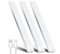 OUILA Under Cupboard Kitchen Lights, 32cm 5000K Motion Sensor Lights Indoor 60 LED 1500mAh Under-Cabinet Light Type-C Rechargeable Wardrobe Light for Kitchen Stairs (3 Pack)