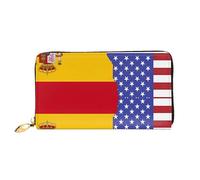 OUInbvv American Spain Flag Handheld Wallet with Metal Zipper Passbook and Check Holder Soft Lightweight Design Compartments