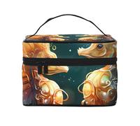 OUInbvv Beautiful Seahorse Couple Travel Cosmetic Bag with Multi-Pocket Organizerï¼ŒLarge Capacity Polyester Twill Case for Gym, Camping, and Business Trips