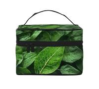 OUInbvv Green Leaf Nature Travel Cosmetic Bag with Multi-Pocket Organizerï¼ŒLarge Capacity Polyester Twill Case for Gym, Camping, and Business Trips