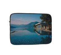 Ouinbvv Laptop Handbag, Minimalist Style Lakeside Villa Print Design Lightweight Portable For Daily Commute Work, Black, 15 inch