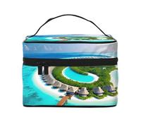 OUInbvv Maldives Scenery Travel Cosmetic Bag with Multi-Pocket Organizerï¼ŒLarge Capacity Polyester Twill Case for Gym, Camping, and Business Trips