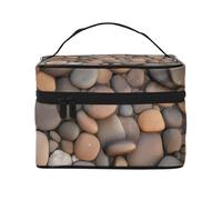 OUInbvv Pebbles in the beach Travel Cosmetic Bag with Multi-Pocket Organizerï¼ŒLarge Capacity Polyester Twill Case for Gym, Camping, and Business Trips