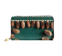 OUInbvv Pine Cone Border Handheld Wallet with Metal Zipper Passbook and Check Holder Soft Lightweight Design Compartments