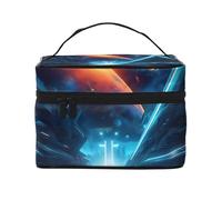 OUInbvv Science Fiction Future Travel Cosmetic Bag with Multi-Pocket Organizer,Large Capacity Polyester Twill Case for Gym, Camping, and Business Trips