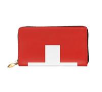 OUInbvv Swiss Flag Handheld Wallet with Metal Zipper Passbook and Check Holder Soft Lightweight Design Compartments