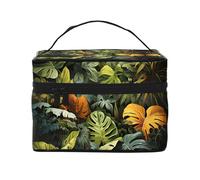 OUInbvv Tropical Rainforest Palm Leaves Travel Cosmetic Bag with Multi-Pocket Organizerï¼ŒLarge Capacity Polyester Twill Case for Gym, Camping, and Business Trips