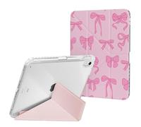 Ouinice Case for iPad Air 11 Inch 7th/6th Gen M3/M2 2025/2024, iPad Air 5th/4th Generation Case 10.9 in 2022/2020 with Pencil Holder, Clear Back Cover & Trifold Origami Stand, Pink Bows