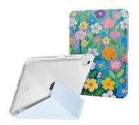 Ouinice Case for iPad Air 11 Inch 7th/6th Gen M3/M2 2025/2024, iPad Air 5th/4th Generation Case 10.9 in 2022/2020 with Pencil Holder, Clear Back Cover & Trifold Origami Stand, Daisies