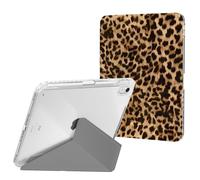 Ouinice Case for iPad Air 11 Inch 7th/6th Gen M3/M2 2025/2024, iPad Air 5th/4th Generation Case 10.9 in 2022/2020 with Pencil Holder, Clear Back Cover & Trifold Origami Stand, Brown Leopard