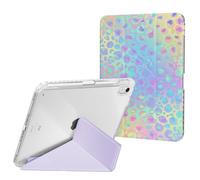 Ouinice Compatible with iPad 11th Generation A16 Case 11-inch 2025, iPad 10th Generation 10.9 2022 Case with Pencil Holder, Origami Trifold Multi-Angle Stand, Slim Clear Back Cover, Rainbow Leopard
