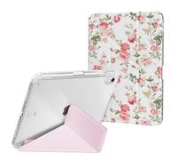 Ouinice Compatible with iPad 11th Generation A16 Case 11-inch 2025, iPad 10th Generation 10.9 in 2022 Case with Pencil Holder, Origami Trifold Multi-Angles Stand, Slim Clear Back Cover, Pink Roses