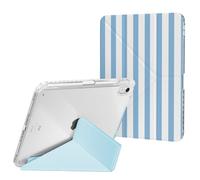 Ouinice Compatible with iPad 11th Generation A16 Case 11-inch 2025, iPad 10th Generation 10.9 in 2022 Case with Pencil Holder, Origami Trifold Multi-Angles Stand, Slim Clear Back Cover, Blue Stripes