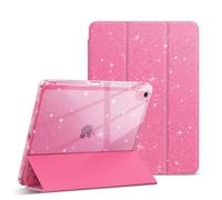 Ouinice Pink Case for iPad Air 11 Inch M3/M2 7th/6th Gen 2025/2024, iPad Air 5th/4th Generation Case 10.9 2022/2020 Cover with Pencil Holder, Trifold Multi-Angle Stand Slim Clear Back Cover, Glitter