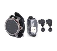Ouitble 2 in 1 Smartwatch with Bluetooth Earbuds 1.53 Inch Touch Screen Music Playback Fitness Tracker Watch Black ABS Metal Silicone for Workouts Travels