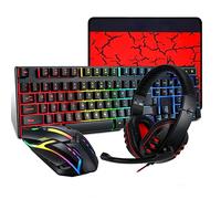 Ouitble T WOLF TF800 Gaming Combo Set 104 Keys RGB Backlit Keyboard 4 Color Breathing Light Mouse 3.5mm Gaming Headset Anti Slip Mouse Pad for PC Gamers
