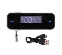 Ouitble Universal In Car FM Transmitter for Smartphones Hands Calling with 3.5mm Audio Jack HiFi Stereo Sound LCD Display Rechargeable Battery for Safe Driving Black ABS 6cm