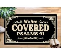 Oujilidemat We are Covered Psalm 91 Custom Doormat Funny Front Door Mat, Cute Welcome Mat, Non-Slip Indoor & Outdoor, 17x30 Inches, Non-Slip Rubber Mat, Farmhouse Style Kitchen Rug