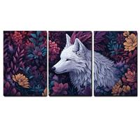 Oujkeef 3 Pcs Framed Canvas Wall Art Wolf, Living Room Hallway Decor, Flower Picture Paintings Wall Art, Vintage Decor for Bedroom Bathroom Table, Aesthetic Room Decor 14x20 inch/35x50cm,-f1283b