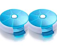OUKAIDE 2Pcs Pill Box 7 Days Medicine Boxes Multifunction Round Rotate Vitamins Containe Storage Dispenser 7 Grid Mini Portable Pill Case