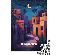 Oukaimeden Morocco Night Travel Puzzle 1000 Pieces, Vintage Architecture Destination, Interlocking Paper Pieces for Puzzle Lovers, Decorative Artwork, 52x38cm/1000pcs