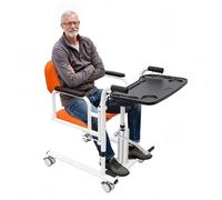OUKANING Patient Lift Transfer Chair,Hydraulic Elderly Lift Wheelchair 150kg,Adjustable Height 30-46cm,180° Reclining Back,Commode Nursing Chair with Toilet Seat&Tray,4 Brake Castors for Home (Orange)