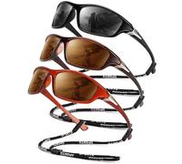 OUKEMAX Polarized Sunglasses for Men, Sports Sunglasses for Men, Polarized Sunglasses for Running, Driving, Fishing, 3 Packs, Black/Tea/Brown, Medium