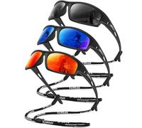 OUKEMAX Polarized Sunglasses for Men Women Sports Sunglasses for Men Wrap Around Sunglasses for Running Cycling UV Protection, Black/Dark Blue/Red, Medium