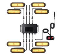 Ouker Car Strobe Flash Light Hazard Warning Beacon for Vehicle, 8 in 1 | 10-30V, 12 LEDs, IP65 Waterproof, Amber Flashing Emergency Beacon, for Truck, Trailer, Car, Bus, Camper Van, 30 Modes