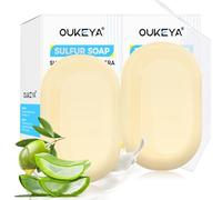 OUKEYA 10% Sulphur Soap Bar with Net, Aloe Vera, Tea Tree Oil, Goat Milk, Natural, Antibacterial, Soothing, Deep Cleansing, Skin Barrier Repairing, Hydrating, for Oily and Acne-Prone Skin, 2 x 115g