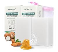 OUKEYA Goats Milk Soap Bar 2 Pack, 2 x 115g, Natural Goat Soap, Moisturising & Gentle Cleanser for Face & Body, Solid Soap Bars for Dry Sensitive Skin, No Harsh Chemicals, with Hanging Foaming Net